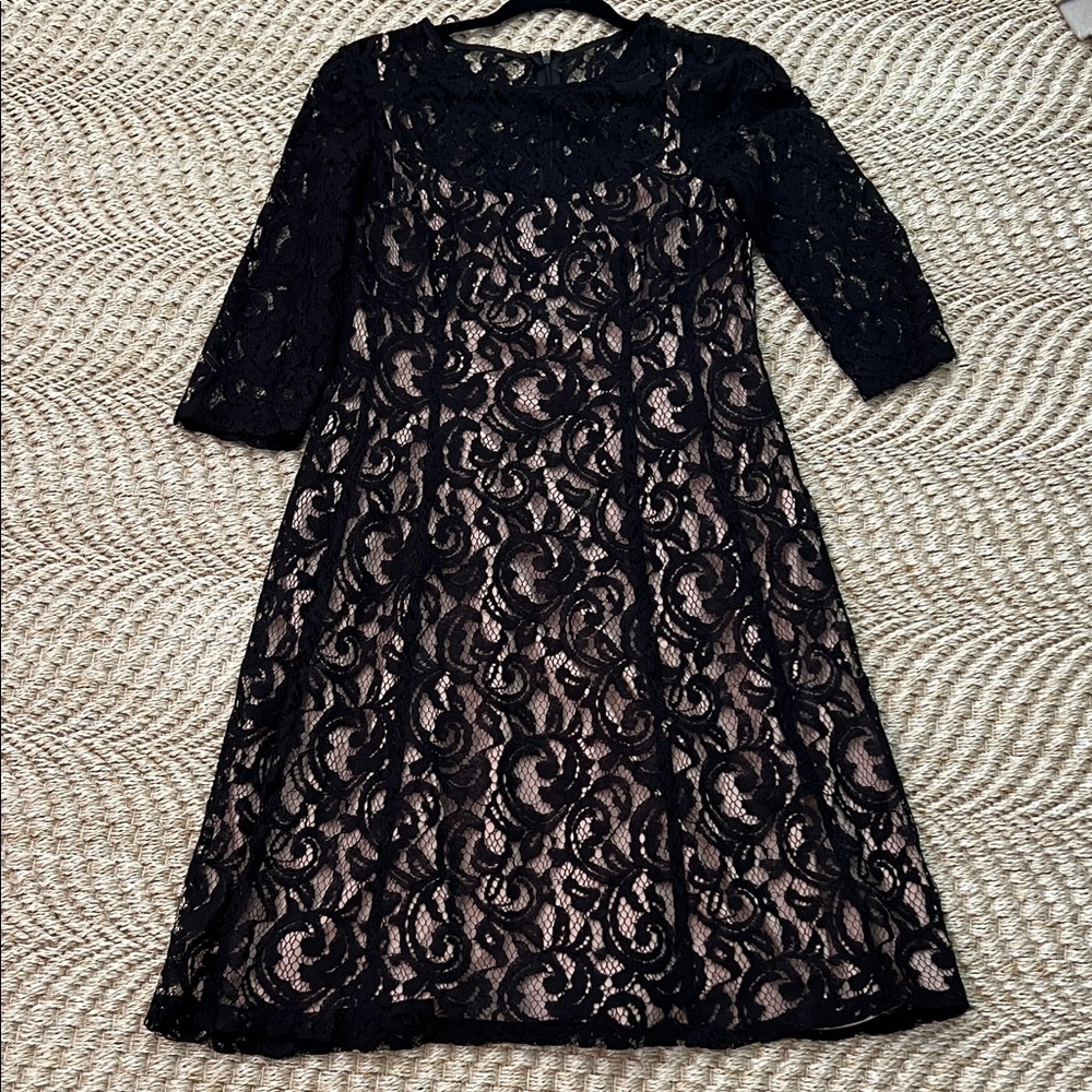 Adrianna Papell Black and Cream Lace Dress